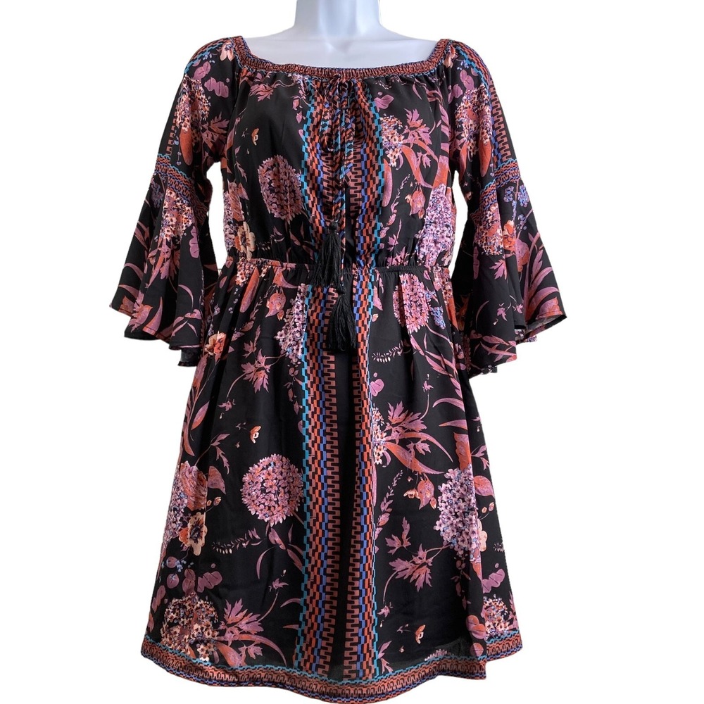 Jealous‎ Tomato Dark Floral Mini Dress S Festival Flowy Boho Fairycore Woodland